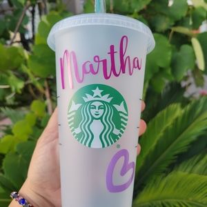 Personalized 24 oz Starbucks reusable cup with straw
